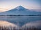 Fog with sunrise landscape view from kawaguchi lake with motion