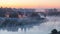 Fog swirls over the Volga river in Staritsa