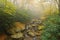 Foggy Appalachian Stream with Autumn Foliage