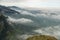 Foggy Appenzell area seen from the top of the mount hoher Kasten in Switzerland