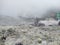 Foggy atmosphere in the crater of Mount Gede, West Java