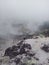 Foggy atmosphere in the crater of Mount Gede, West Java