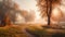 A foggy autumn dawn, the beauty of nature mystery generated by AI