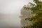 Foggy autumn morning at Lake Gebart in City Zalaegerszeg, Hungary