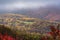 Foggy autumn view from Ravens Roost Overlook, on the Blue Ridge Parkway in Virginia