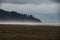 Foggy Beach by The Rolling Sea With High Waves Crushing Forest Hills In The Background in Long Beach Washington