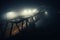 The foggy bridge with a street light on the side. The night bridge covered in the fog. Generative AI