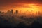 Foggy cityscape in the morning at sunrise. 3d rendering, Verbotene Stadt in Beijing Panorama, AI Generated