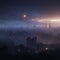 Foggy cityscape at night, 3d render illustration. generative AI