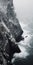 Foggy Cliff And Water: Monochromatic Contemplation In Photorealistic Detail