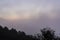 Foggy cloudscape on a mountain range trees silhouette