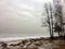 Foggy coast of the frozen winter sea. Finnland bay