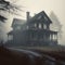 foggy and creepy old house - an eerie and atmospheric scene