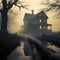 foggy and creepy old house - an eerie and atmospheric scene