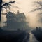 foggy and creepy old house - an eerie and atmospheric scene