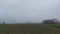 Foggy day. Tree silhouettes. Agricultural land. Cultivated field.