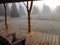 Foggy early fall morning at cabin retreat