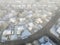 foggy early spring morning over residential area of Fort Collins, Colorado, aerial view