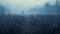 Foggy Field In Post-apocalyptic Style: Dark Cyan 8k Resolution Landscape