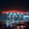 Foggy fueling station Gas and oil station illuminated in darkness