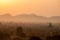 Foggy and haze before sunrise in pagoda field ancient city Bagan