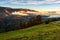 Foggy and hot sunrise in Carpathian mountains