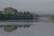 Foggy June morning in Ladoga skerries. Ladoga lake. Karelia