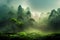 Foggy jungle nature landscape view. Digital illustration