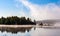 Foggy Lake in Maine, Morning Light, Blue Sky