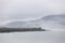 Foggy landscape fog on lake in the morning - Cold autumn winter day in Alaska