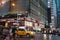 Foggy Manhattan - Night traffic nearby Times square, New York, Midtown, Manhattan.