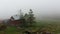 Foggy morning at the cabin in the mountains