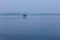 Foggy morning and floating sauna on the lake