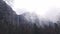 Foggy mountain, cliffs or steep rocks, misty autumn, California crags or bluffs.
