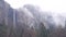 Foggy mountain, cliffs or steep rocks, misty autumn, California crags or bluffs.