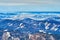 The foggy mountain landscape with Attersee lake from Alberfeldkogel mount, Salzkammergut, Austria