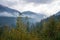 Foggy mountain landscape and foliage colours, Canada road trip in fall yoho national park