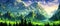 Foggy mountains landscape landscape vector illustration. Smoky rocky panorama with mountain mountains and silhouettes