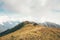 Foggy Mountains and travelers hiking Landscape