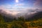 Foggy nature image, Scenic mountains scenery, stunning summer sunrise  landscape