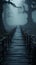 Foggy passages wooden walkways immersed in thick mist evoke a mystical journey