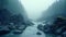 Foggy River In Dark Cyan: A Captivating Photo By Akos Major