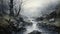 Foggy River Painting: Atmospheric Landscape Inspired By Steve Hillier