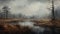 Foggy River: A Realistic Landscape Painting With Birds Flying Above