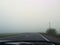 Foggy road and road markings. Horizontal image. Bad visibility