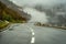 Foggy roads on Furka Pass in Switzerland