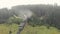 Foggy scenery of train on the railroad.