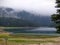 Foggy small lake  after the rain in Montenegro.