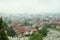 Foggy smoggy Panorama of the city center of Sarajevo, Bosnia and Herzegovina.