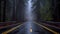 Foggy Straight Redwood Highway. Generative Ai